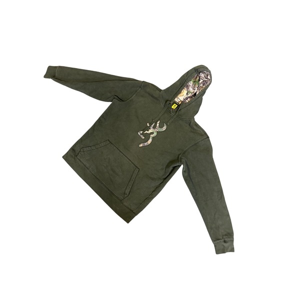 Browning Olive Green Camo Lined Hoodie Buckmark Logo Hunting Mens Large - Picture 1 of 3
